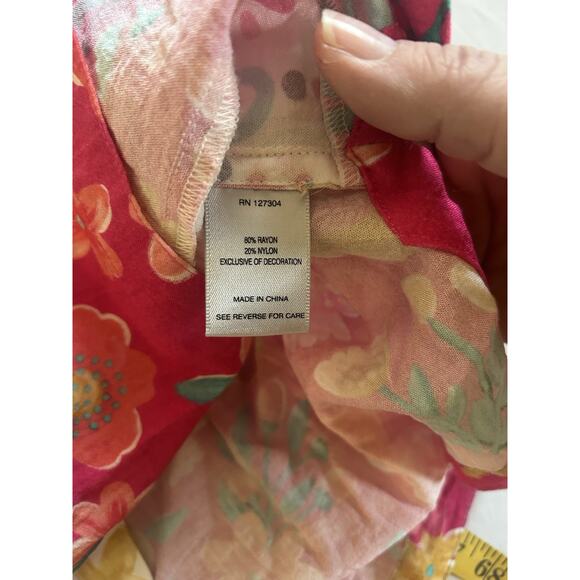 John Mark Floral Boho Button Blouse Womens Size Large Pink Blue Bright Colorful - Picture 4 of 8